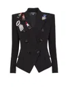 Balmain Double-breasted Crystal Patch Blazer In Black