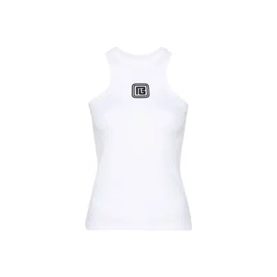 Balmain Fitted Cotton Racerback Top In White