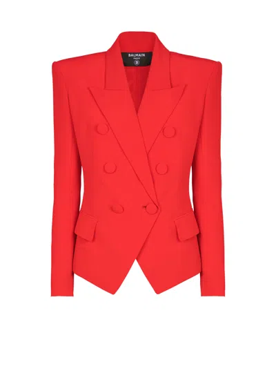 Balmain Fitted Crepe 6-button Jacket In Red