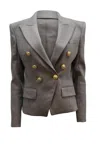 Balmain Fitted Double Breasted Blazer In Grey Wool In Brown
