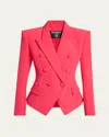 Balmain Lapels Double-breasted Blazer Peak In Live Fuchsia