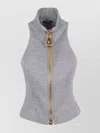 Balmain Fitted High Neck Sleeveless Wool Blend Top In Gray