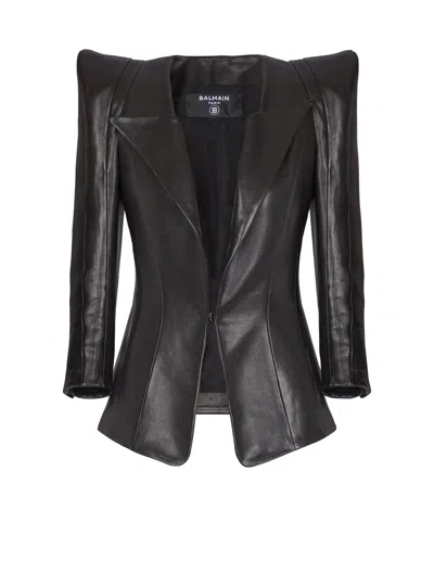 Balmain Fitted Lambskin Jacket In Black