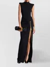 Balmain Zipped Compact Jersey Slit Long Dress Clothing In Black