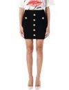 Balmain Black Mini Pencil Skirt With Jewel Buttons In Stretch Viscose Blend Woman In Black