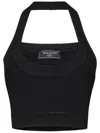 Balmain Black Ribbed Top With Logo Tag