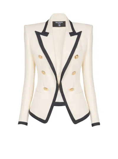 Balmain Fitted Two-tone Basketweave Jacket In Neutral