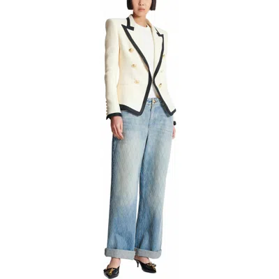 Balmain Fitted Two-tone Basketweave Jacket In White