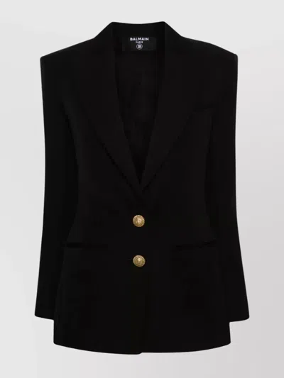 Balmain Fitted Waist Wool Jacket 2 Buttons In Black