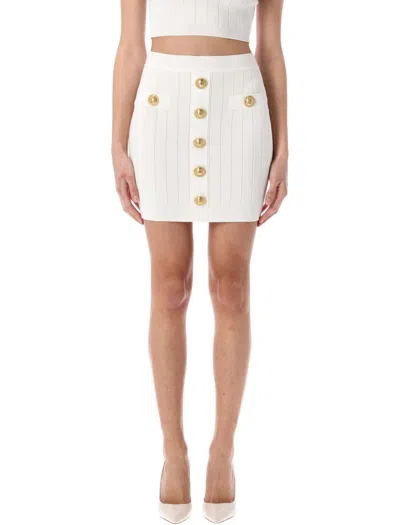 BALMAIN BALMAIN FITTED WHITE RIBBED KNIT MINI SKIRT