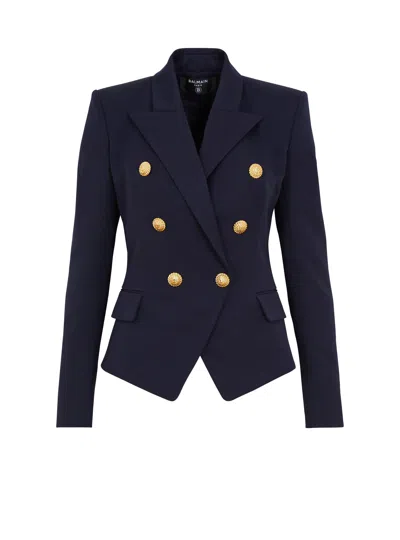 Balmain Fitted Wool 6-buttons Jacket In Blue