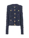 Balmain Blue Collarless Jacket With Gold Buttons In Tweed Woman