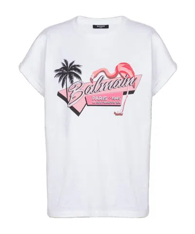 BALMAIN BALMAIN FLAMINGO LOGO PRINTED T-SHIRT
