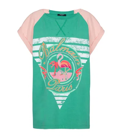 Balmain Flamingo-print Cotton T-shirt In Multi