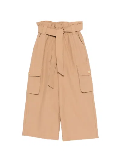 Balmain Kids' Flap-pocket Belted Trousers In Brown
