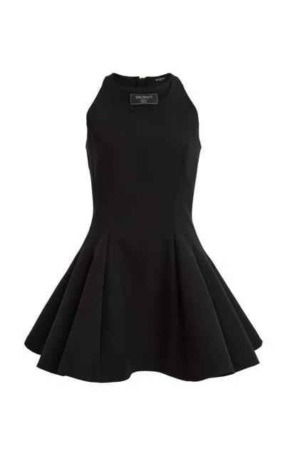 Balmain Flared Crepe Mini Dress In Eap Black/black
