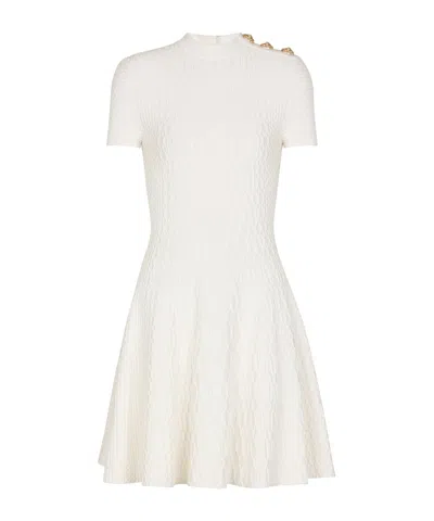Balmain Flared Crocodile-knit Dress In White