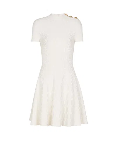 Balmain Flared Crocodile-knit Dress In White