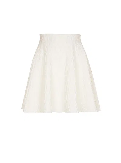 Balmain Flared Crocodile-knit Skirt In White