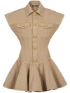 Balmain Flared Cotton-canvas Dress In Neutrals