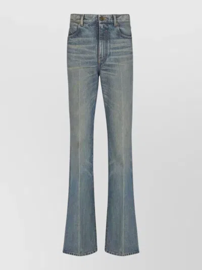 Balmain Flared Denim Trousers Straight Fit Vintage Wash In Blue