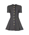 Balmain Pleated Cotton-blend Tweed Minidress In Black