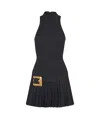 Balmain Flared Grain De Poudre Dress With Belt Detail In Black