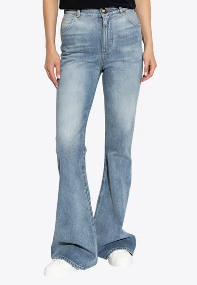 Balmain High-waisted Flared Denim Jeans In Blue