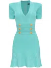 Balmain Knit Mini Dress With Button Details In Blue