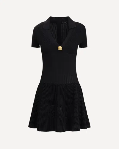 Balmain Button-embellished Ribbed Knit Mini Dress In Black