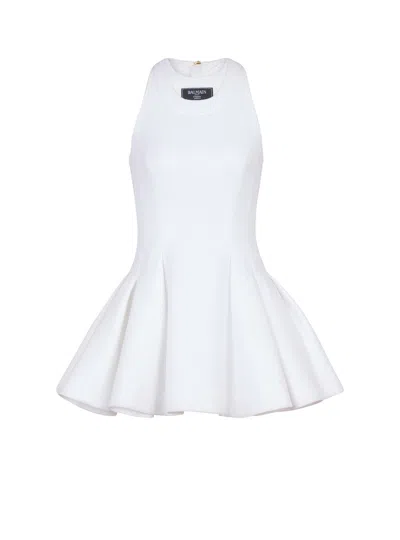 Balmain Flared Pleated Dress In White