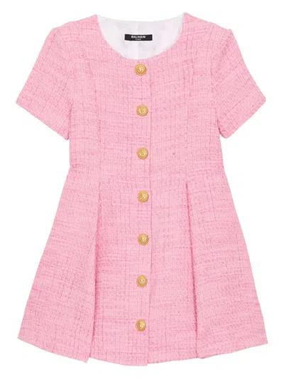 Balmain Kids' Flared Tweed Dress In Pink