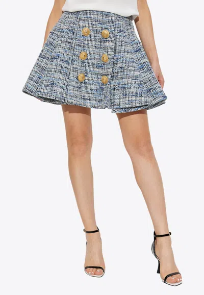 BALMAIN FLARED TWEED MINI SKIRT