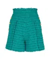Balmain Green Button-embossed Tweed Shorts In Green