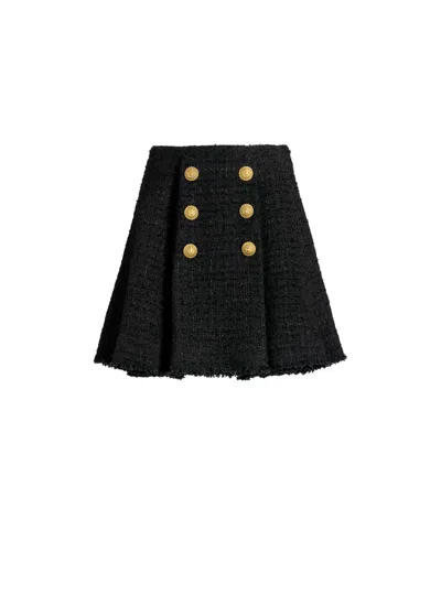 Balmain Flared Tweed Skirt In Black