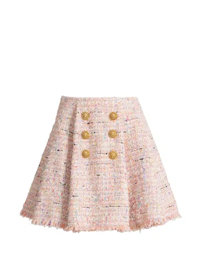 Balmain Flared Tweed Skirt In Pink