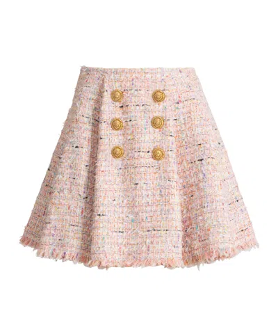 Balmain Flared Tweed Skirt In Pink