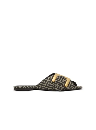 BALMAIN FLAT MONOGRAM JACQUARD ANTHEM SANDALS