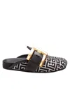 Balmain Anthem Mules In Jacquard Canvas With Pb Monogram In Black