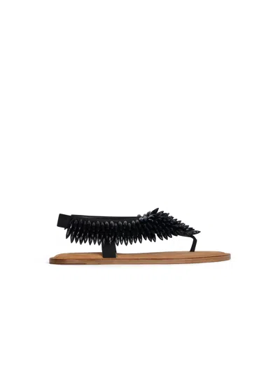 Balmain Flat Sandals In Suede And Beads In Black