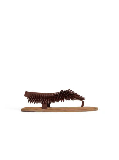Balmain Flat Sandals In Suede And Beads In Brown