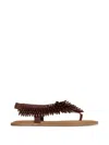 Balmain 스웨이드 앤 비즈 플랫 샌들 In Brown