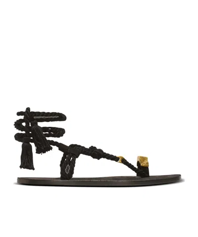 Balmain Flat Tie Sandals In Black