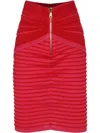 Balmain Flechage Knit Knee Lenght Skirt In Red