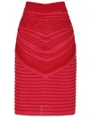 Balmain Flechage Knit Knee Lenght Skirt In Oko Fuchsia Vif Rouge Vif