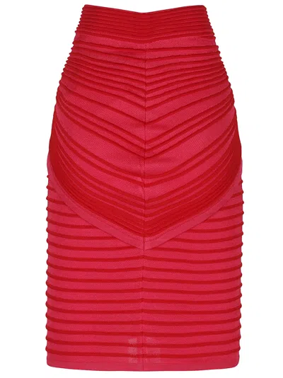 Balmain Flechage Knit Knee Lenght Skirt In Red