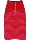Balmain Flechage Knit Knee Lenght Skirt In Red
