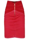 Balmain Flechage Knit Knee Lenght Skirt In Red