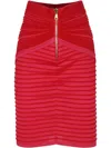 Balmain Flechage Knit Knee Lenght Skirt In Red