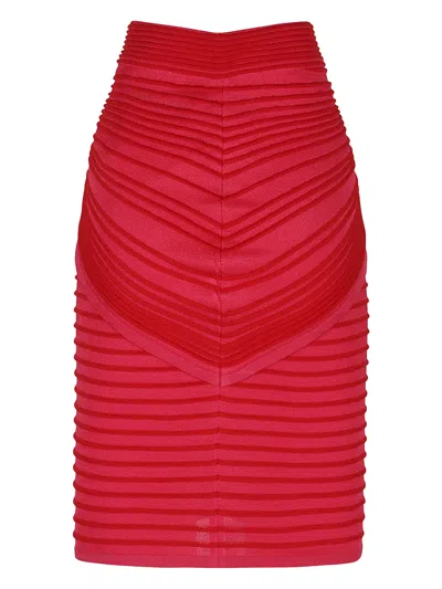 Balmain Flechage Knit Knee Length Skirt In Red